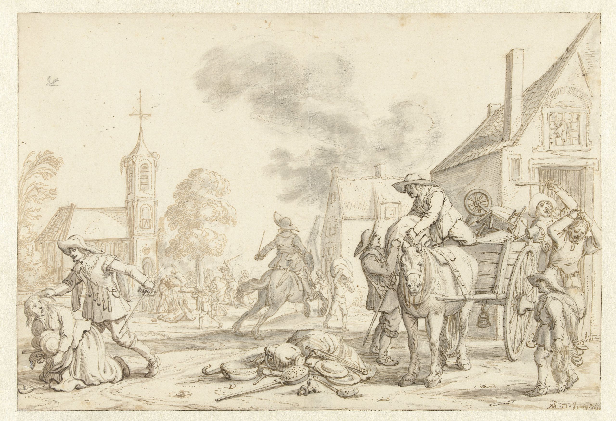 Soldaten plunderen een dorp - Jan Martszen de Jonge